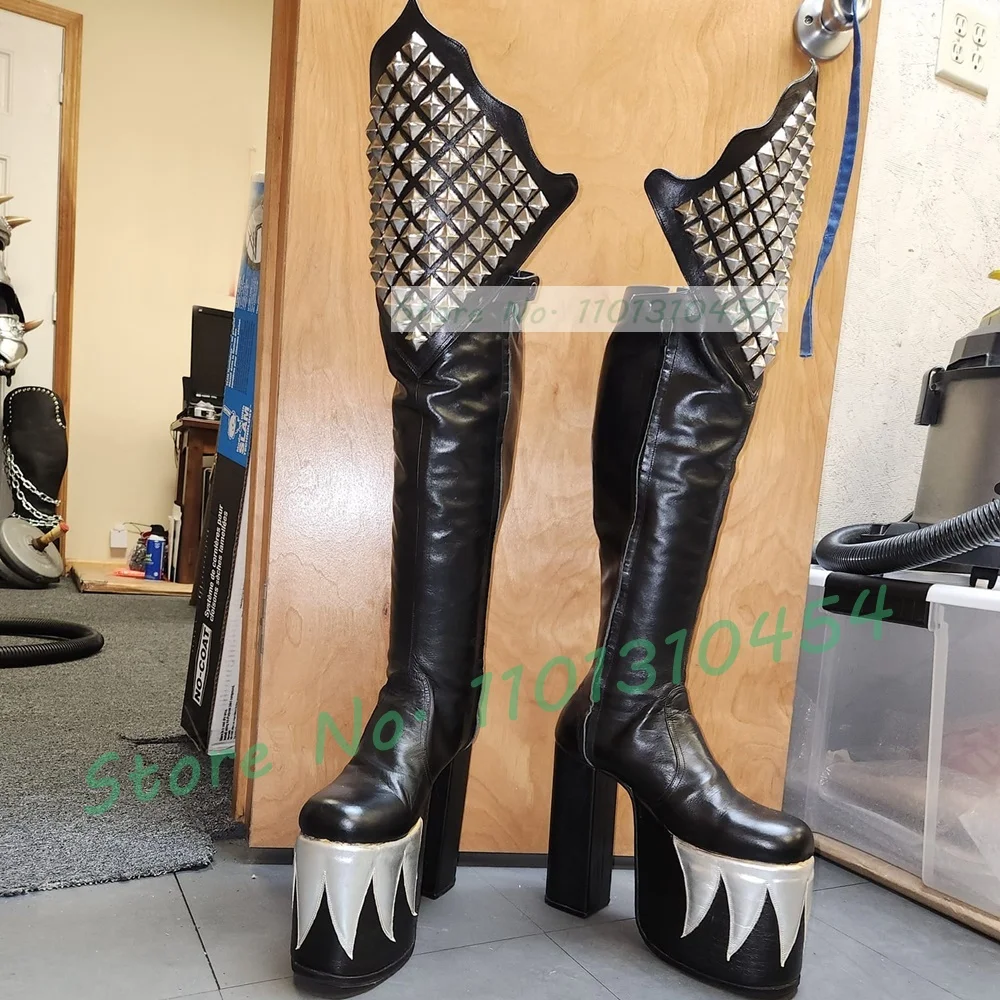 Cosplay Flame Prop - Zwarte Knie Hoge Platform Demon Laarzen